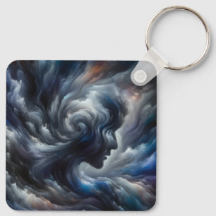 face in clouds Surreal Fantasy Art Key Ring