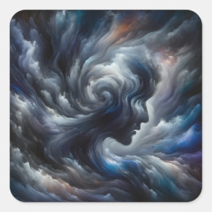 face in clouds Surreal Fantasy Art Square Sticker