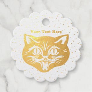 Face in Gold of Halloween Style Cat Big Eyes Stars Favour Tags