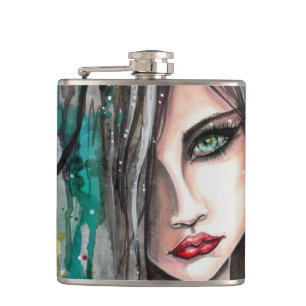 Face in Paint Abstract Fantasy Art Girl Portrait Hip Flask