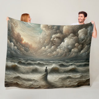 Face in the Clouds - Surreal Ocean Landscape Fleece Blanket