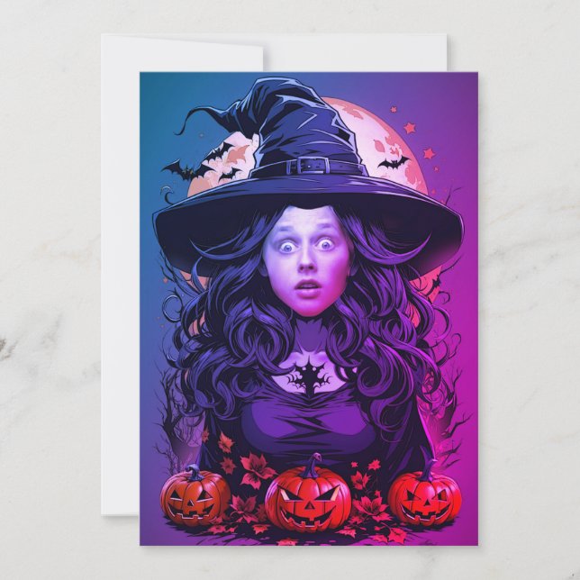 Face in the Hole Halloween Witch Invitation (Front)