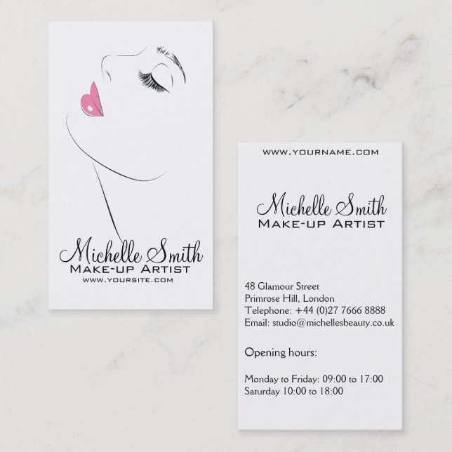 Face Long lashes Lash Extensions Pink lips Business Card (Front/Back)
