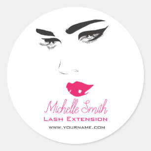 Face long lashes pink lips Lash Extensions Classic Round Sticker