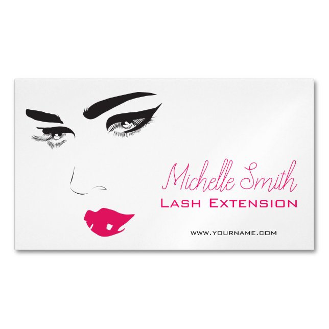 Face long lashes pink lips Lash Extensions Magnetic Business Card (Front)