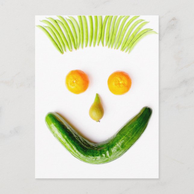 Face made of fruits and vegetables on white.JPG Postcard (Front)
