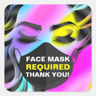 Face Mask Covering Required Covid19 Rainbow Square Sticker