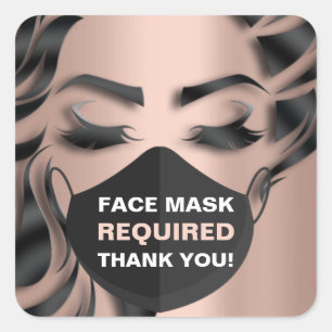 Face Mask Covering Required Lashes Rose Covid Square Sticker