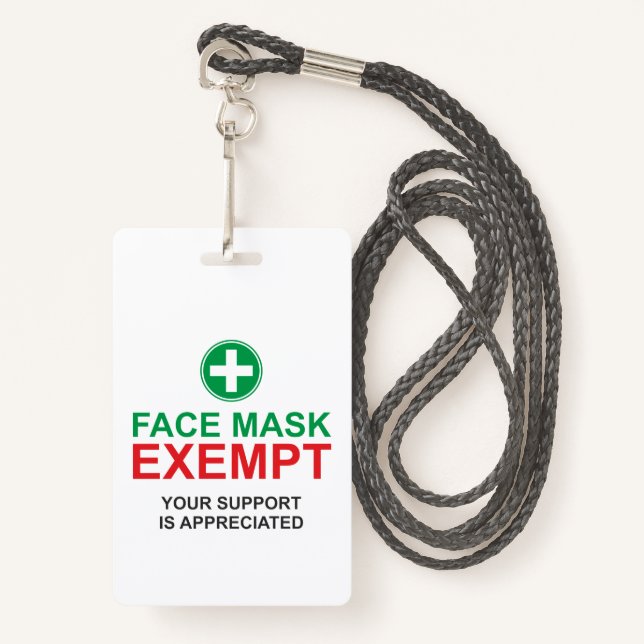 Face Mask Exempt ID Badge (Front with Lanyard)