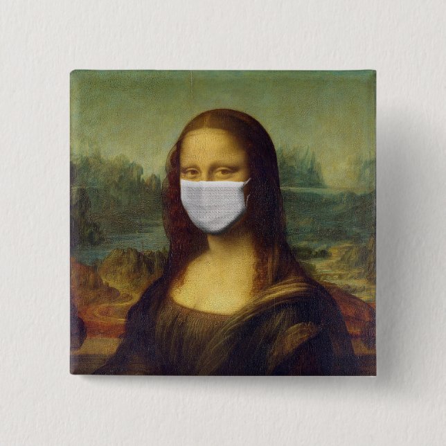 Face Mask Mona Lisa Lapel Button In a Covid World (Front)
