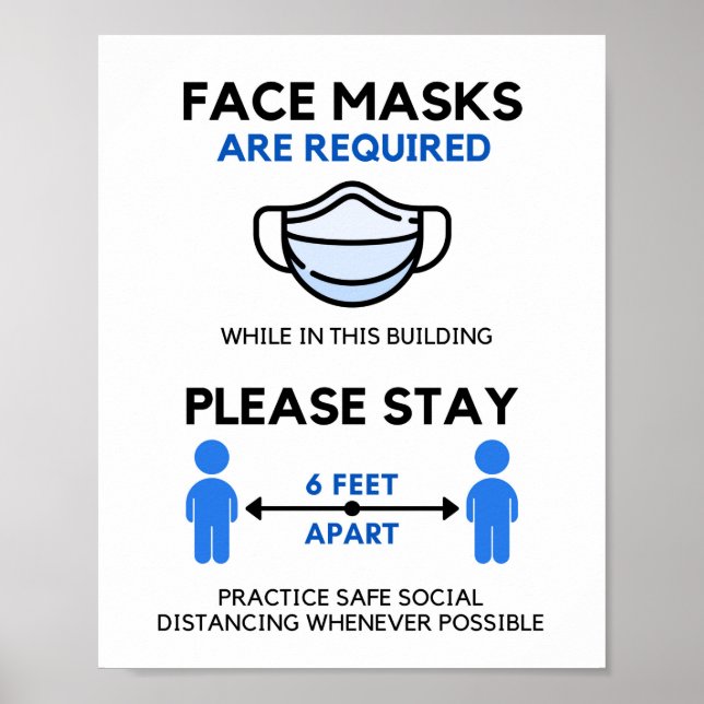Face Mask Required Poster, 6 ft. Away Poster (Front)