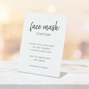 Face Mask Station   Covid-19 Modern Script Wedding Pedestal Sign