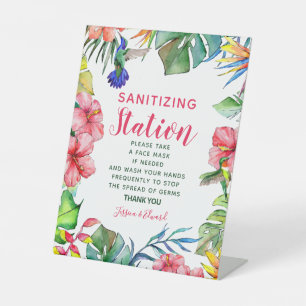 Face Mask Station Tropical Hawaiian Wedding Pedestal Sign