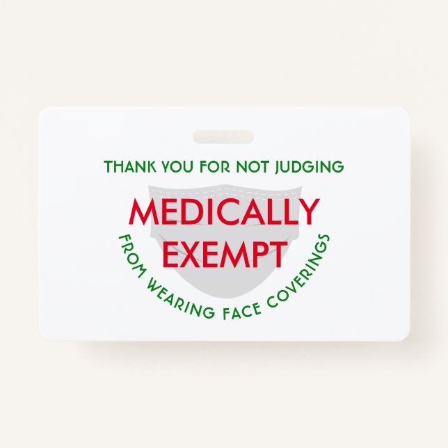 Face Mask White Medically Exempt ID Badge (Front)