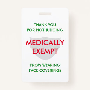 Face Mask White Medically Exempt ID Badge