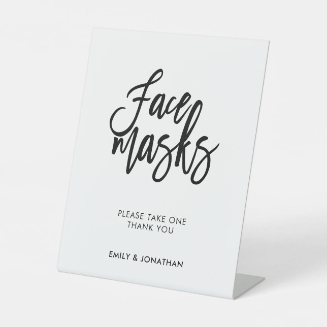 Face Masks Wedding Stylish Black Script Pedestal Sign (Front)