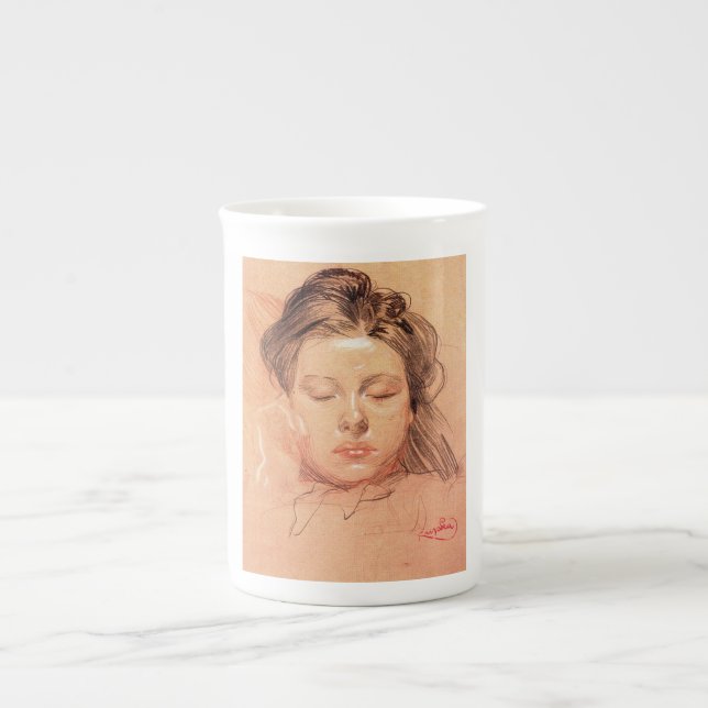 Face of a Girl Sleeping (by Frantisek Kupka) Bone China Mug (Front)