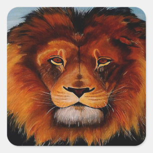 Face of a lion realistic painted square sticker