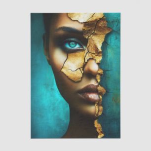 Face Of Brown Woman & Gold Kintsugi EM7L Decoupage Tissue Paper