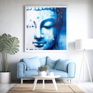 Face of Buddha in Blue   Digital Art Poster