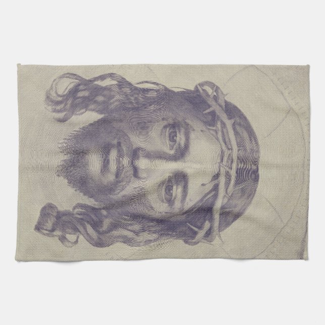 Face of Christ on St. Veronica's Veil Holy Face Tea Towel (Horizontal)