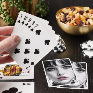 Face of porcelain gaze of a cracked soul. playing cards