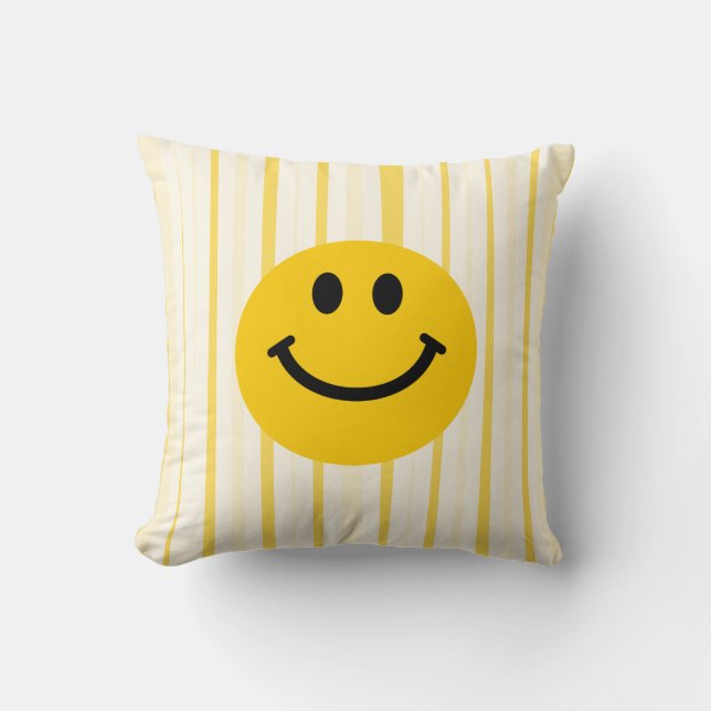 Face on sunny yellow stripes cushion (Front)
