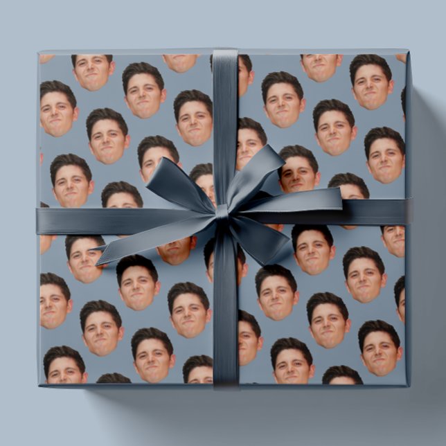 Face or Pet Photo Dusty Blue Gift Wrapping Paper (Creator Uploaded)