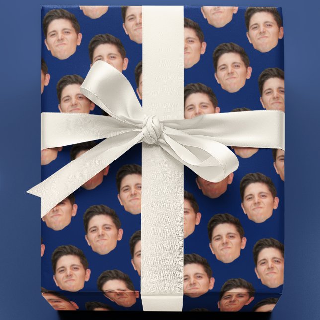 Face or Pet Photo Navy Blue Gift Wrapping Paper (Creator Uploaded)