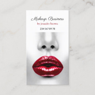 Face Photo Red Lips Makeup Artist Business Card
