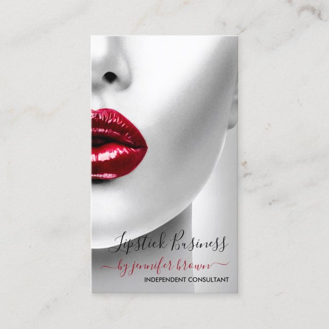 Face Photo Red Lips Makeup Artist Business Card (Front)