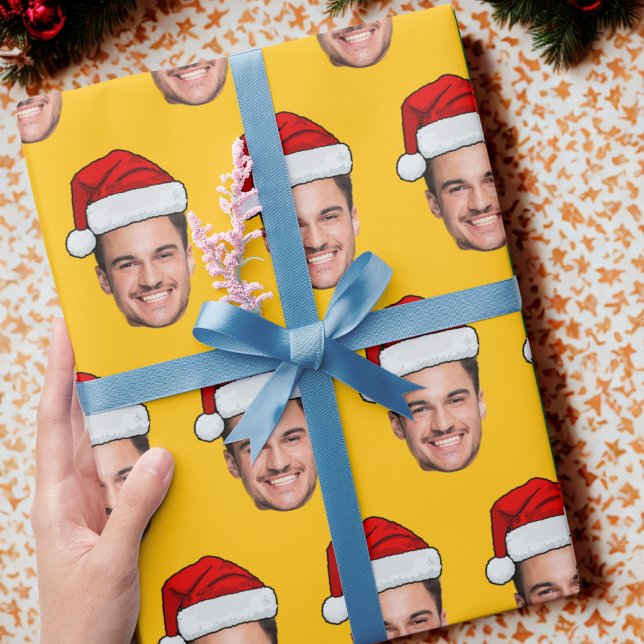 Face Photo Santa Hat Gift Wrap, Unique Gift Face Wrapping Paper (Creator Uploaded)