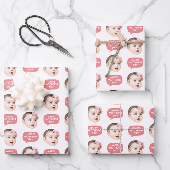 Face Photo & Word Bubble Pink Wrapping Paper Sheet (Front)