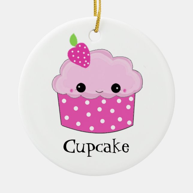 Face Pink Cupcake Ceramic Tree Decoration (Front)