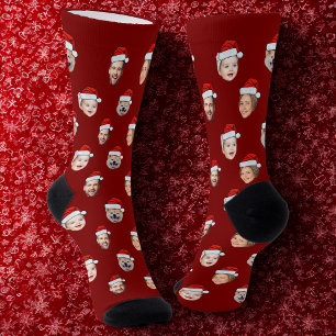 Face Santa Hat Custom Family 4 Photos Christmas Socks