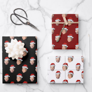 Face Santa Hat Gift Wrap, Custom Face 2 Photos  Wrapping Paper Sheet