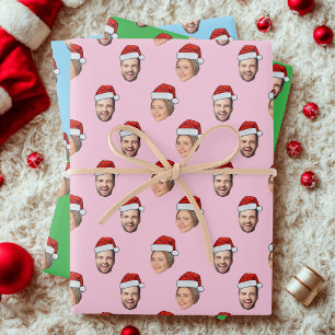 Face Santa Hat Gift Wrap, Custom Santa Claus Head Wrapping Paper Sheet
