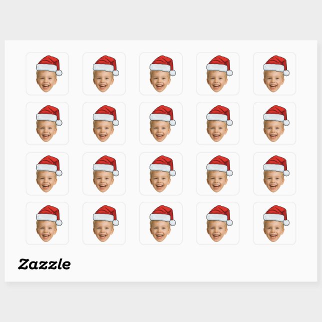 Face Santa Hat Stickers, Custom Photo Christmas  Square Sticker (Sheet)