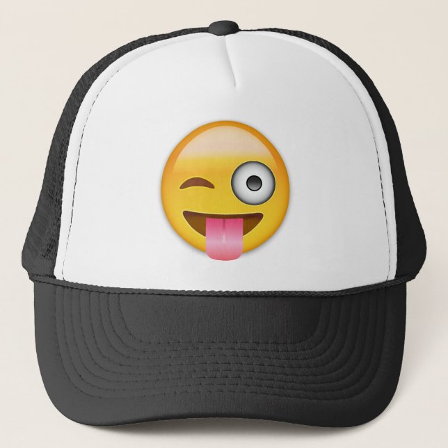 Face With Stuck Out Tongue And Winking Eye Emoji Trucker Hat (Front)