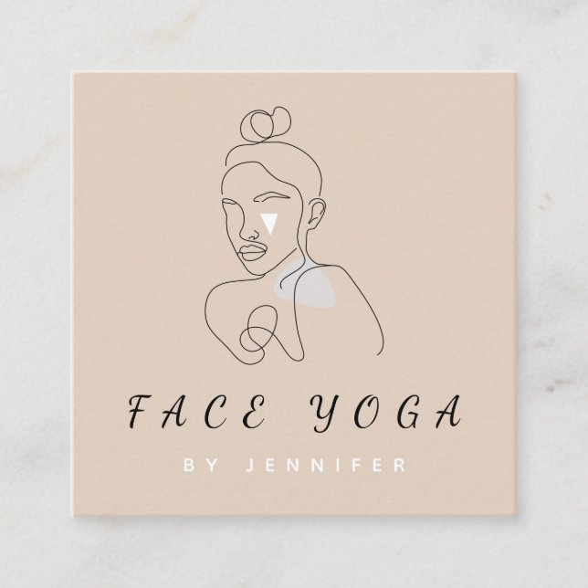 Face Yoga Abstract Line Art Face Minimal Bohemian  Square Business Card (Front)