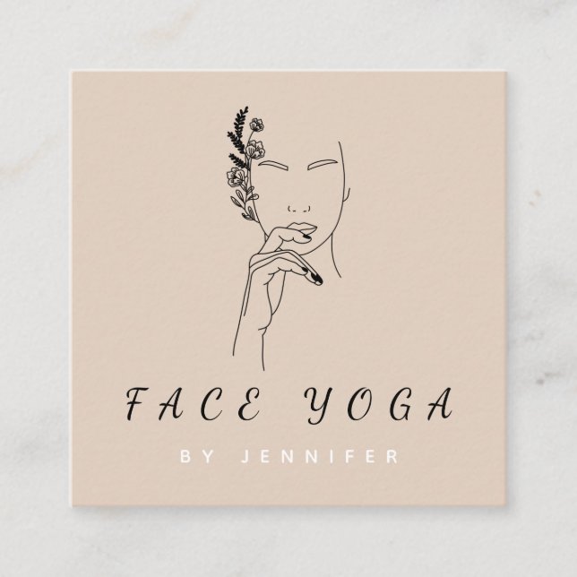 Face Yoga Pretty Botanical Female Face Wellness Square Business Card (Front)