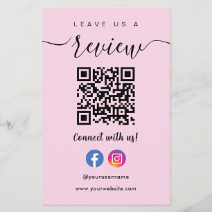 Facebook Instagram Qr Code Leave Us A Review Pink Flyer