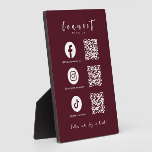 Facebook Instagram Tiktok QR Code Burgundy Plaque