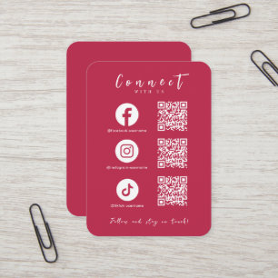 Facebook Instagram Tiktok QR Code Hot Pink Business Card