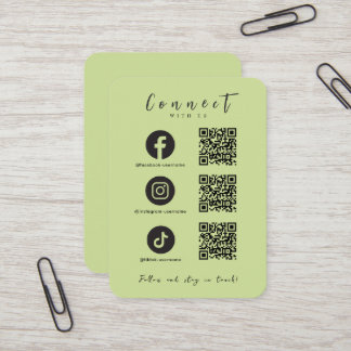 Facebook Instagram Tiktok QR Code Lime Green Business Card