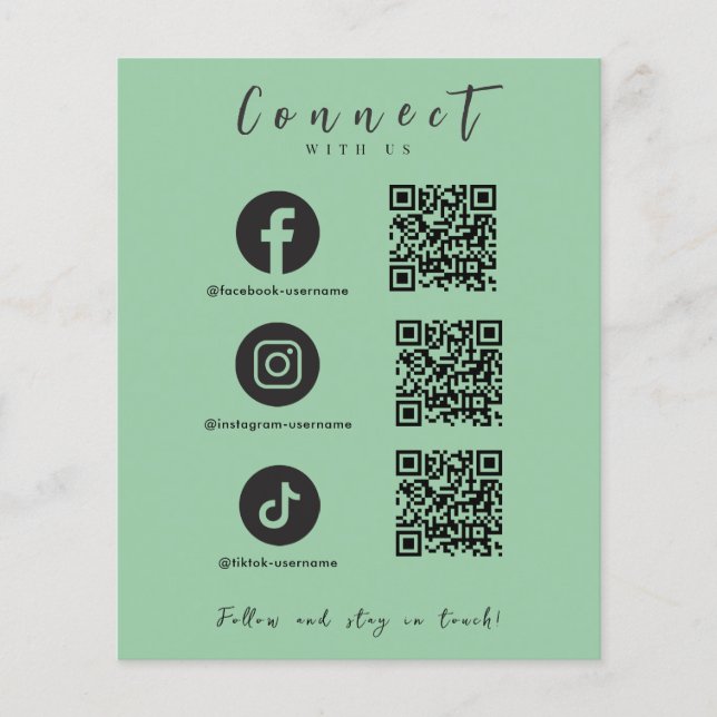 Facebook Instagram Tiktok QR Code Mint Green Flyer (Front)