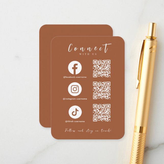 Facebook Instagram Tiktok QR Code Terracotta Enclosure Card (Front/Back In Situ)