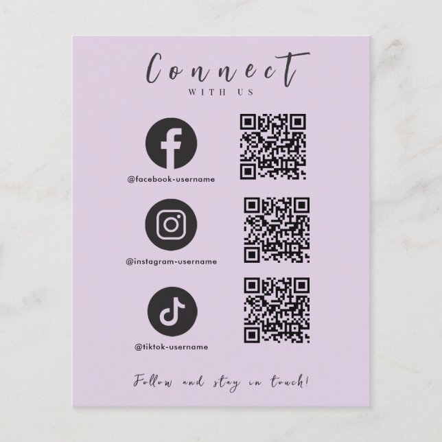 Facebook Instagram Tiktok QR Code Trendy Purple Flyer (Front)