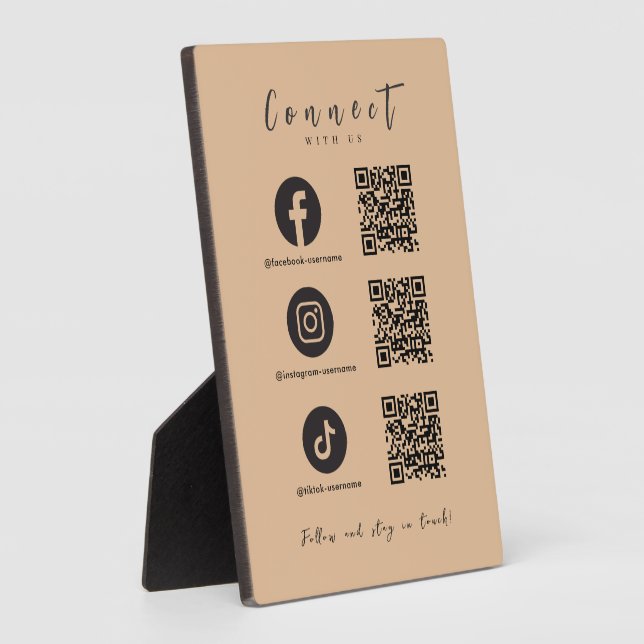 Facebook Instagram Tiktok QR Code Trendy Rustic Plaque (Side)