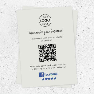 Facebook Review Link QR Code Grey Business Reviews Enclosure Card